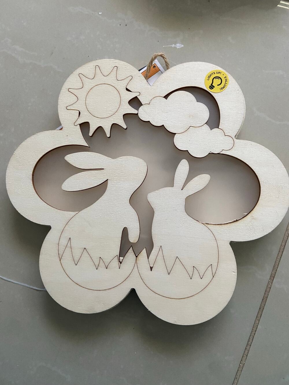 light-up bunny wood decor